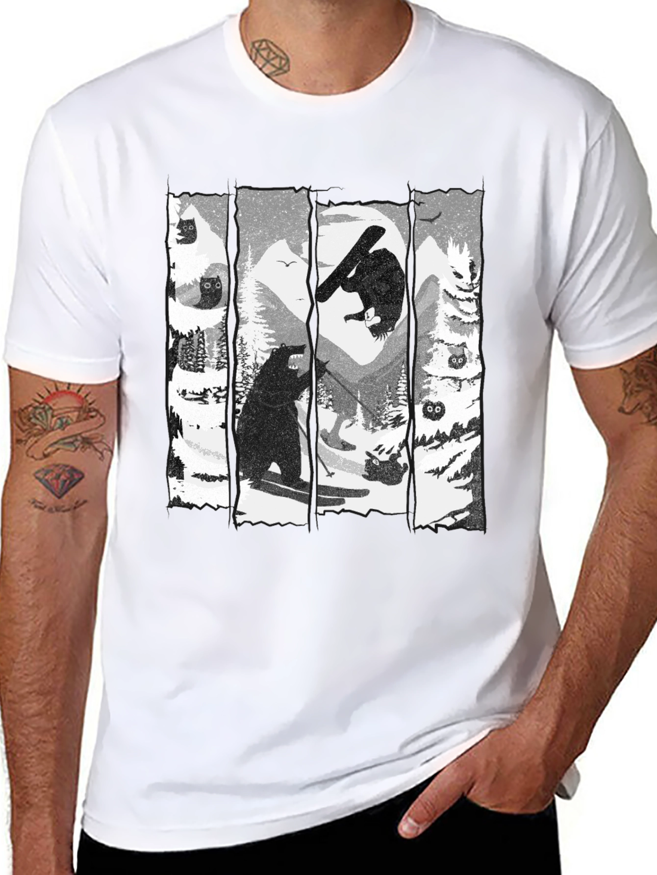 Skiing Bear Graphic T-Shirt