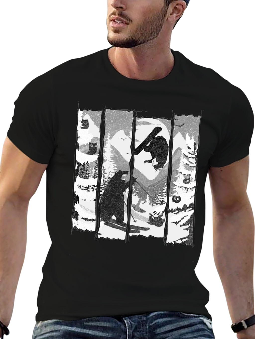 Skiing Bear Graphic T-Shirt