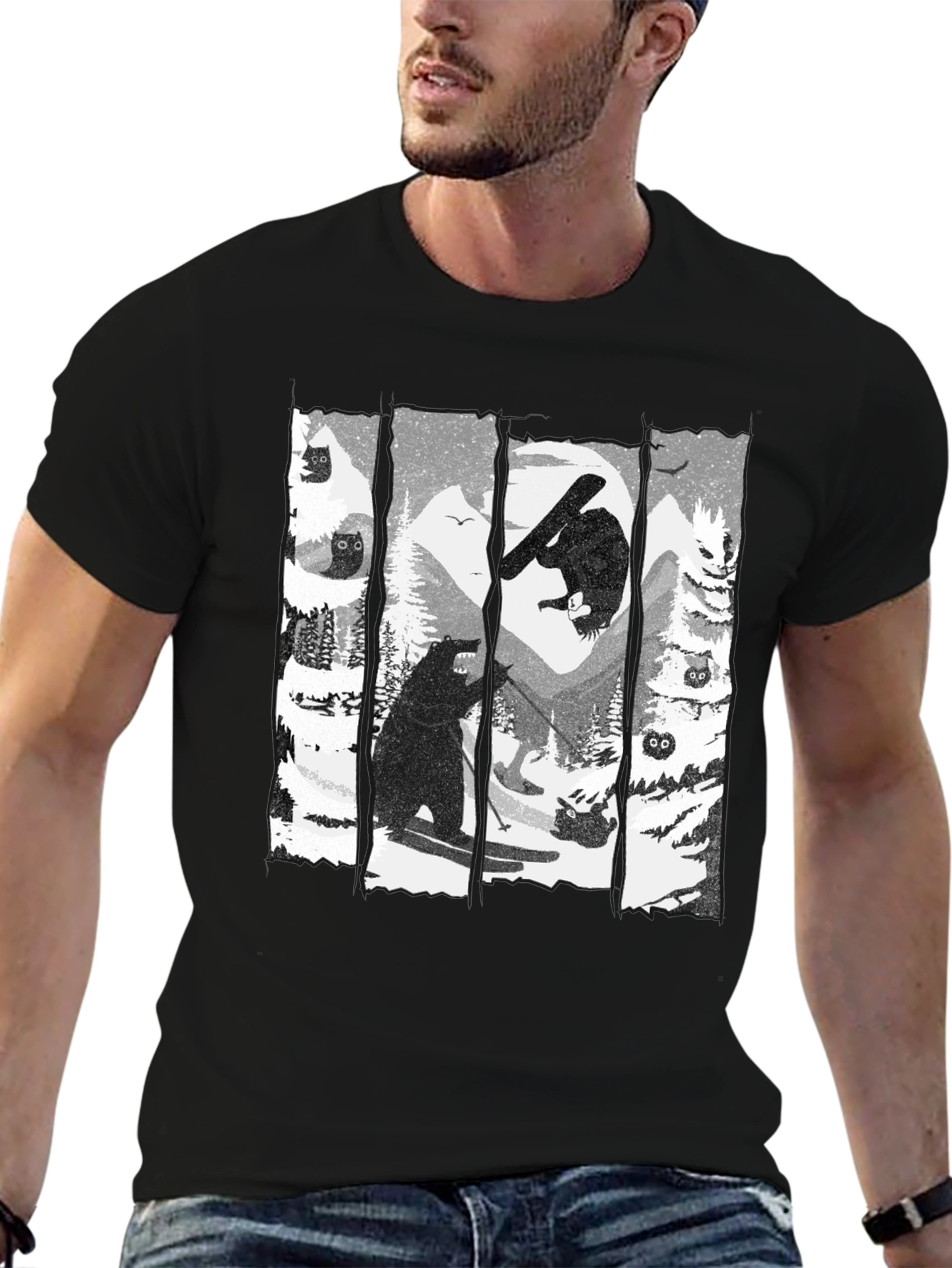 Skiing Bear Graphic T-Shirt