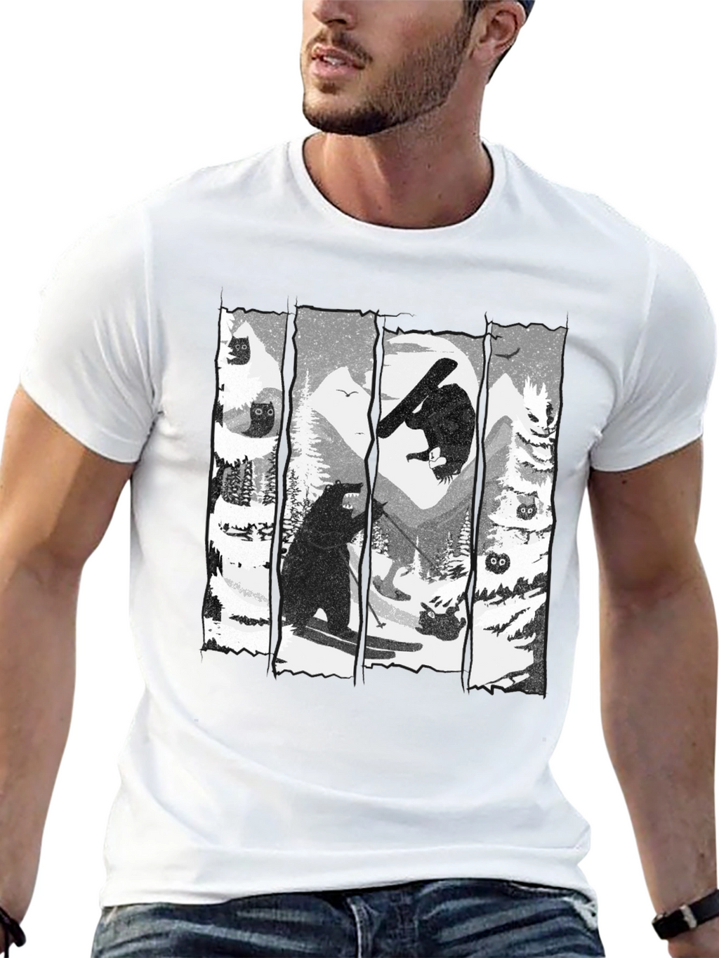 Skiing Bear Graphic T-Shirt