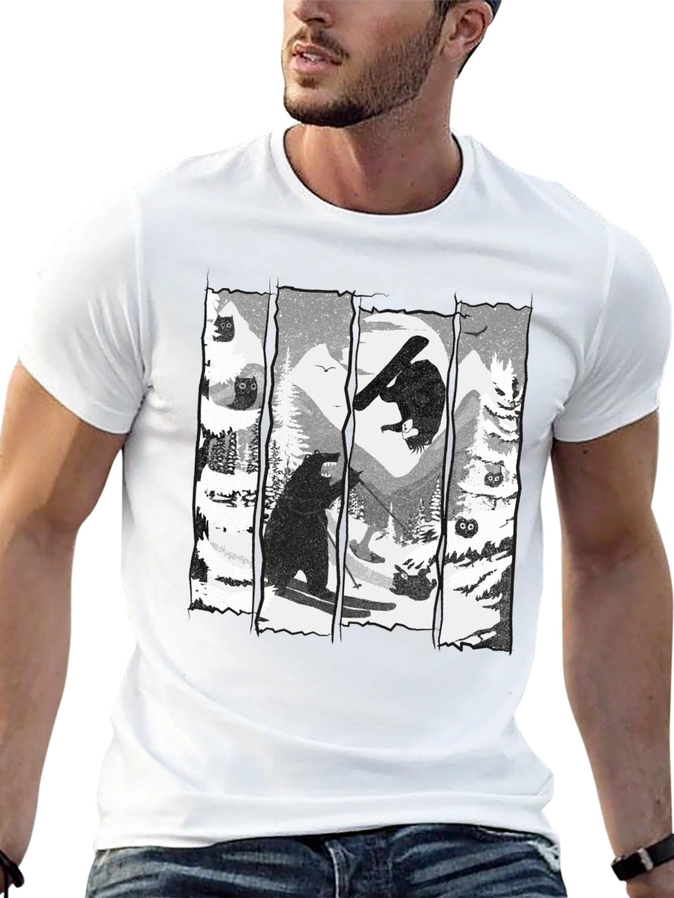 Skiing Bear Graphic T-Shirt