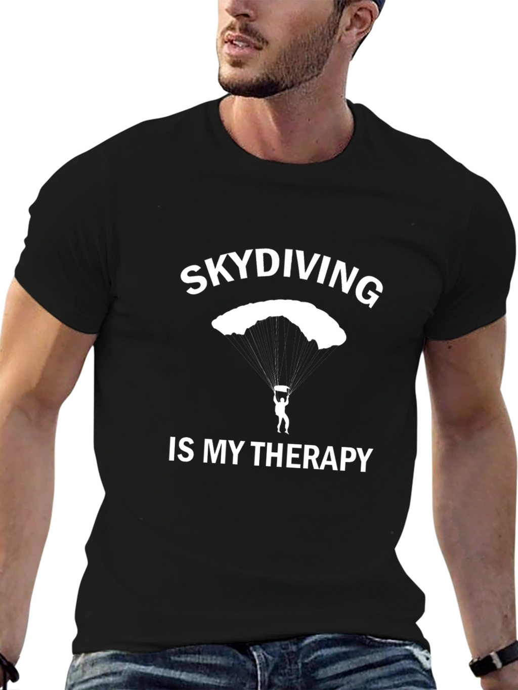 Skydiving Therapy Black T-Shirt