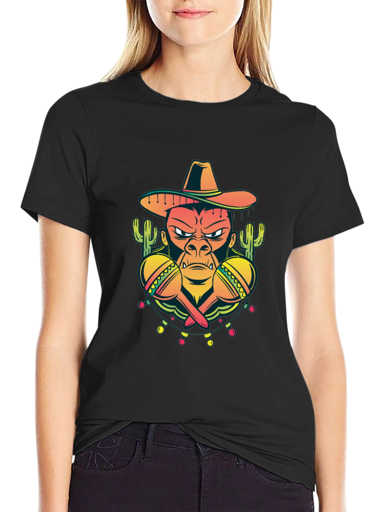 Mexican Gorilla Graphic T-Shirt - Black