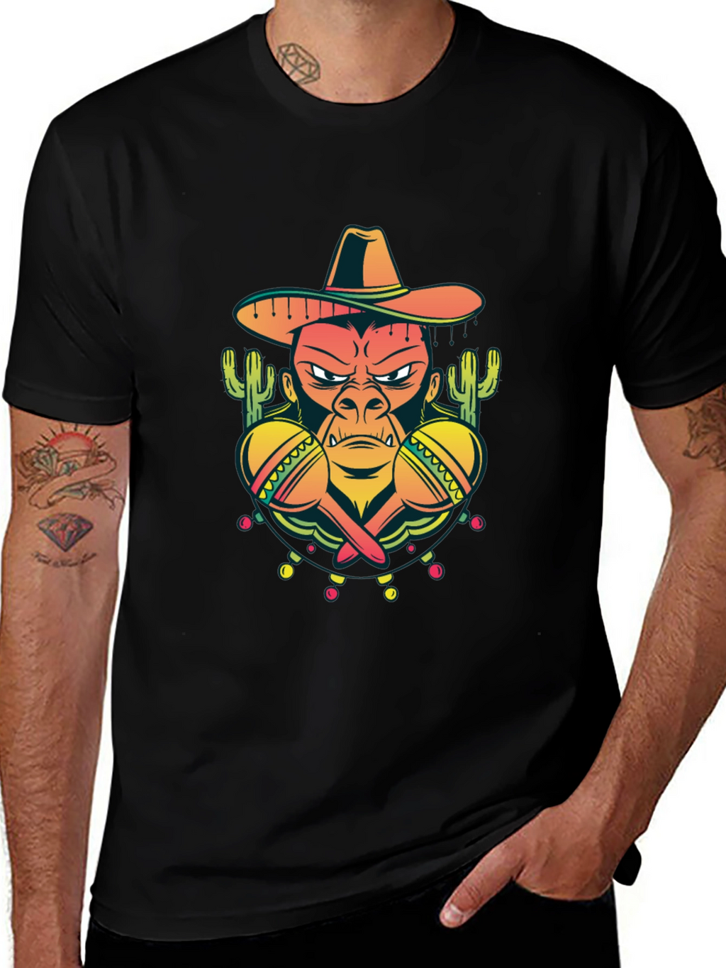 Mexican Gorilla Graphic T-Shirt - Black