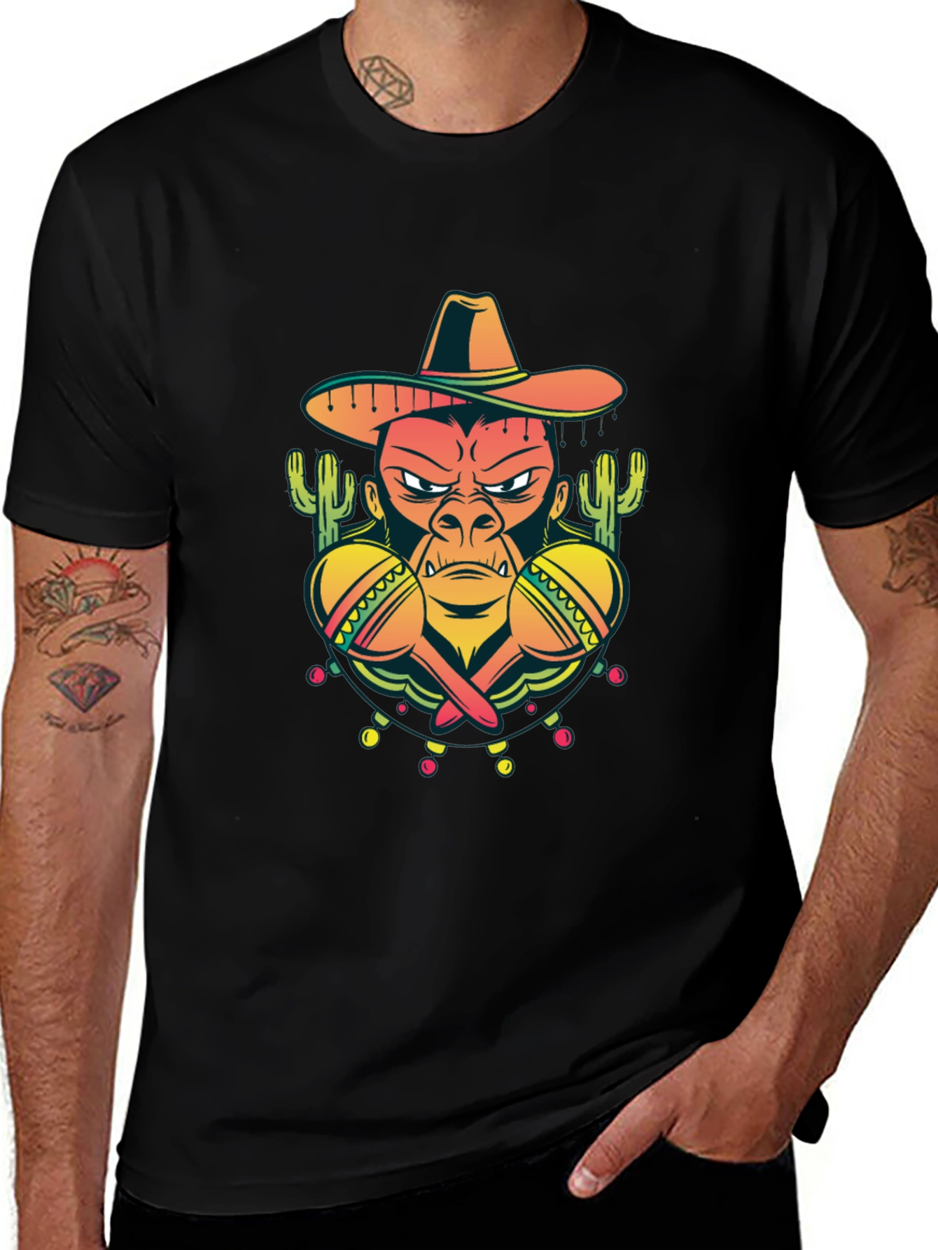 Mexican Gorilla Graphic T-Shirt - Black