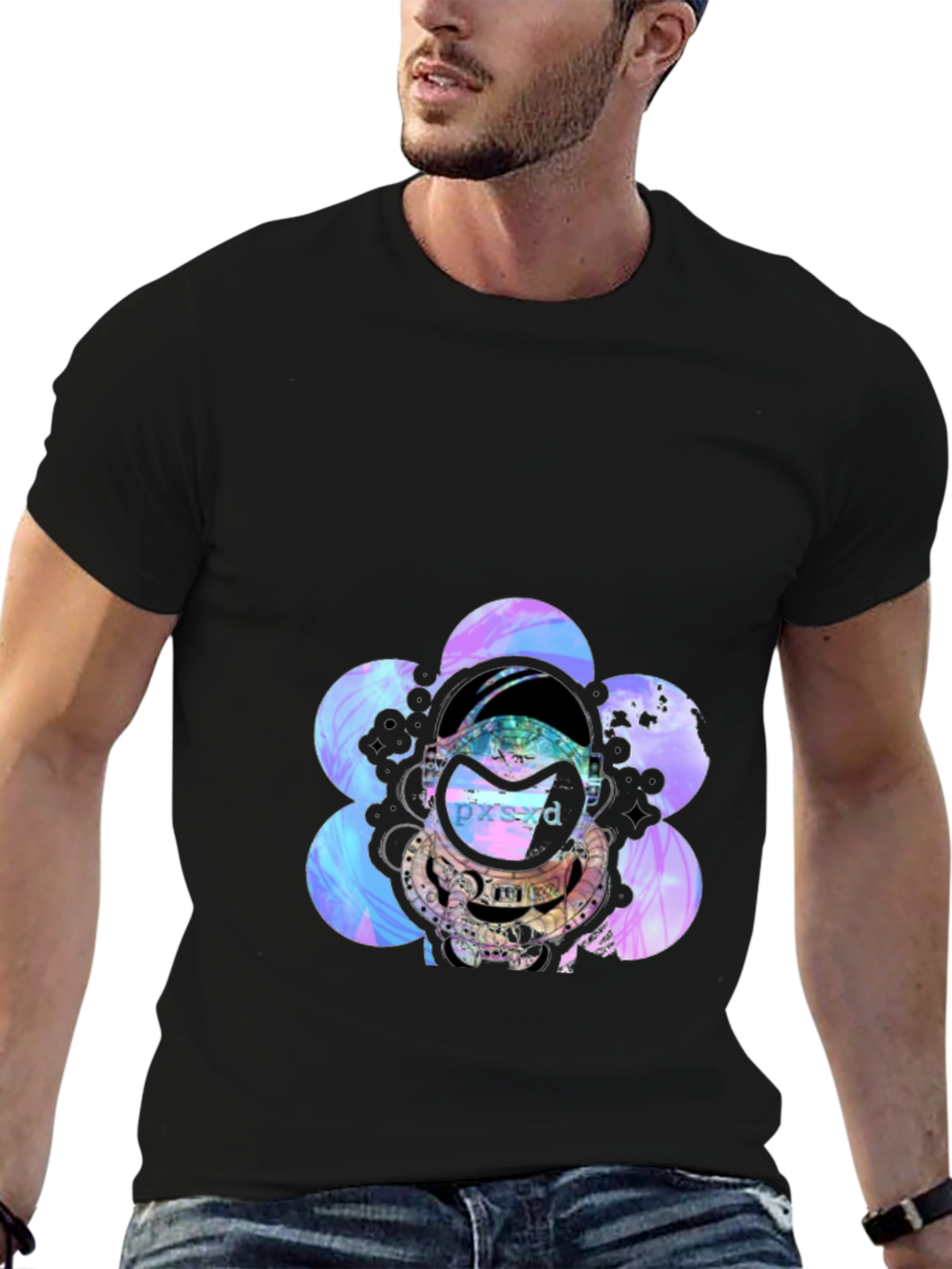 Astronaut Floral Graphic Black T-Shirt
