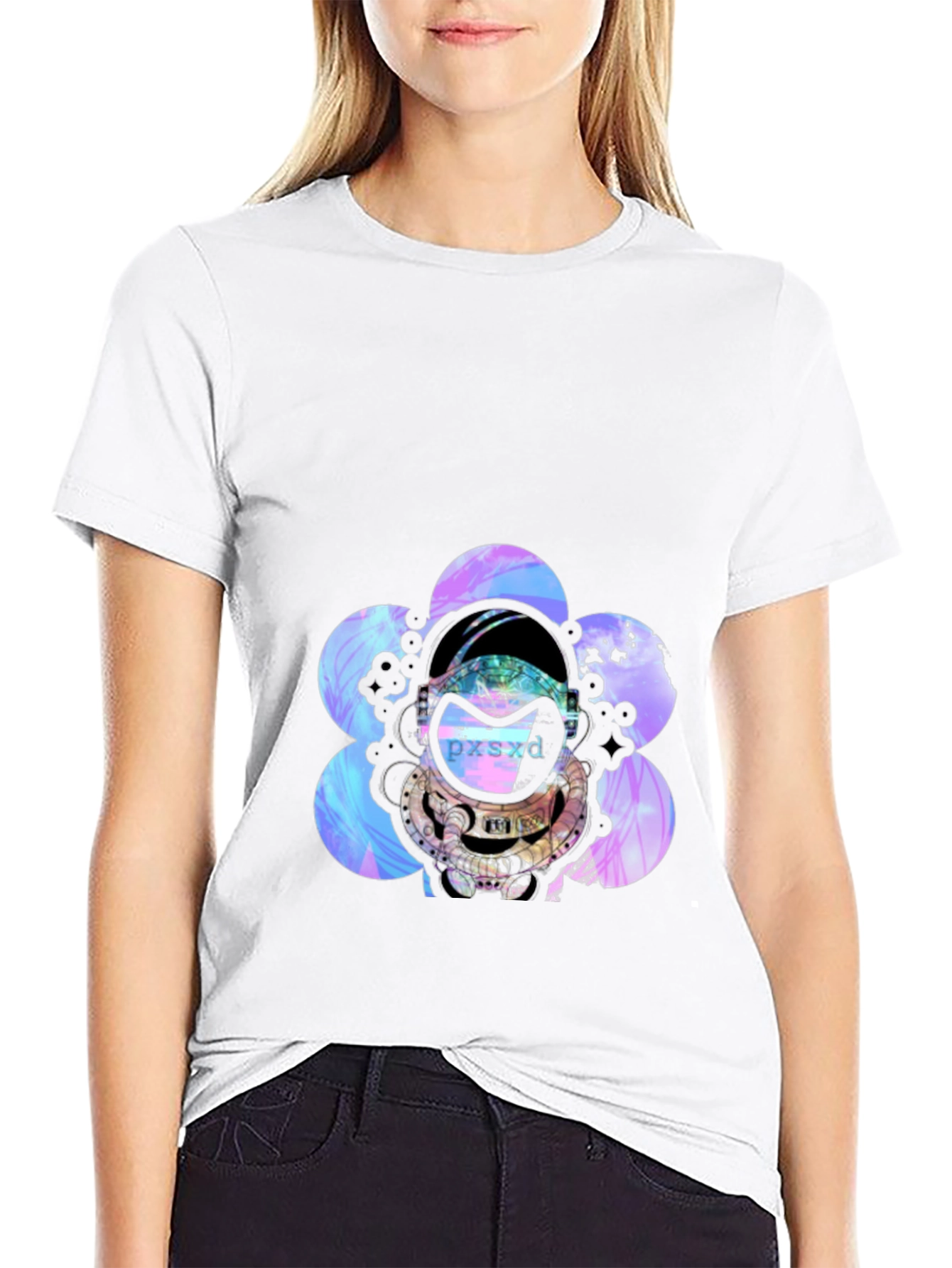 Astronaut Floral Graphic Black T-Shirt