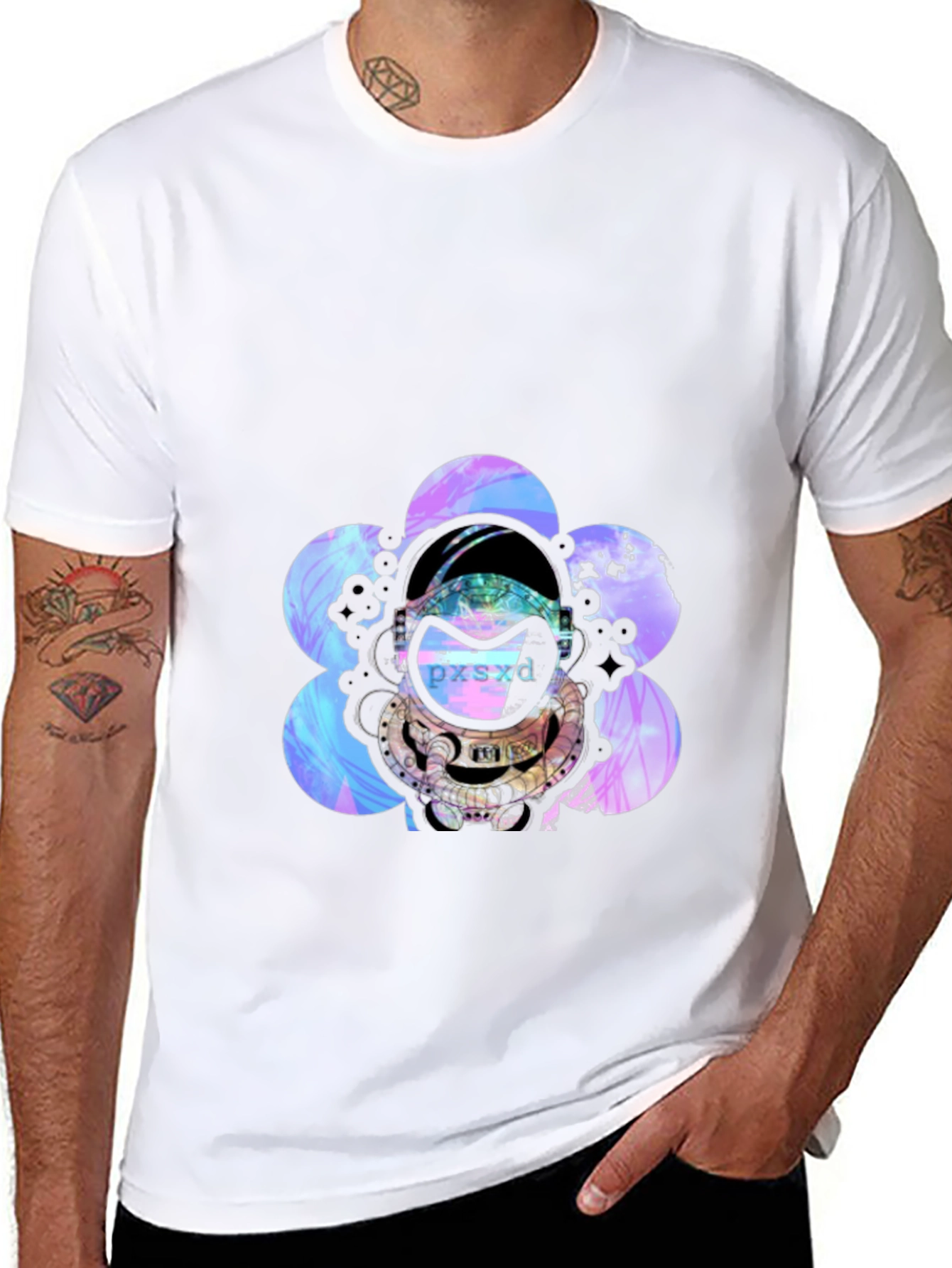 Astronaut Floral Graphic Black T-Shirt