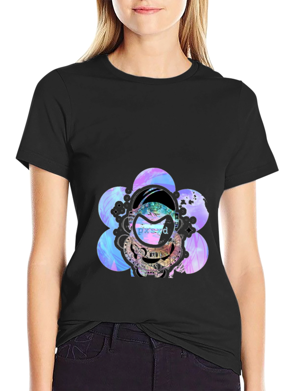 Astronaut Floral Graphic Black T-Shirt