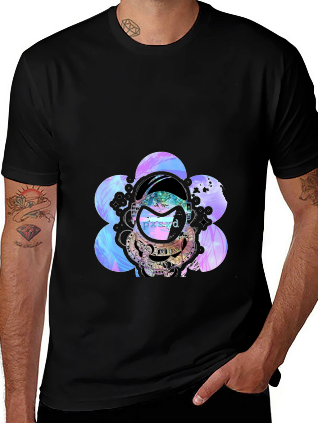 Astronaut Floral Graphic Black T-Shirt