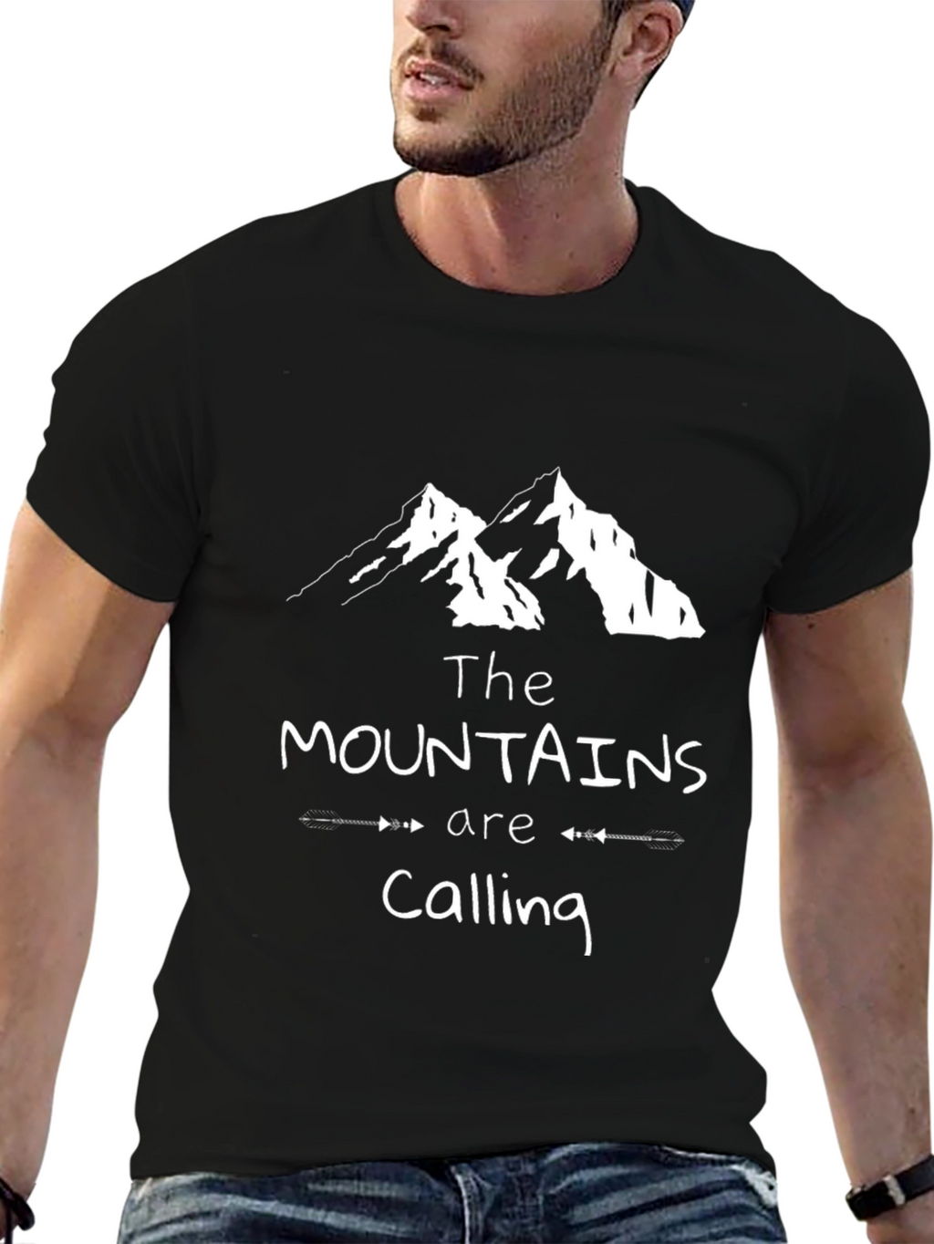 Mountains Are Calling Black Graphic Tee