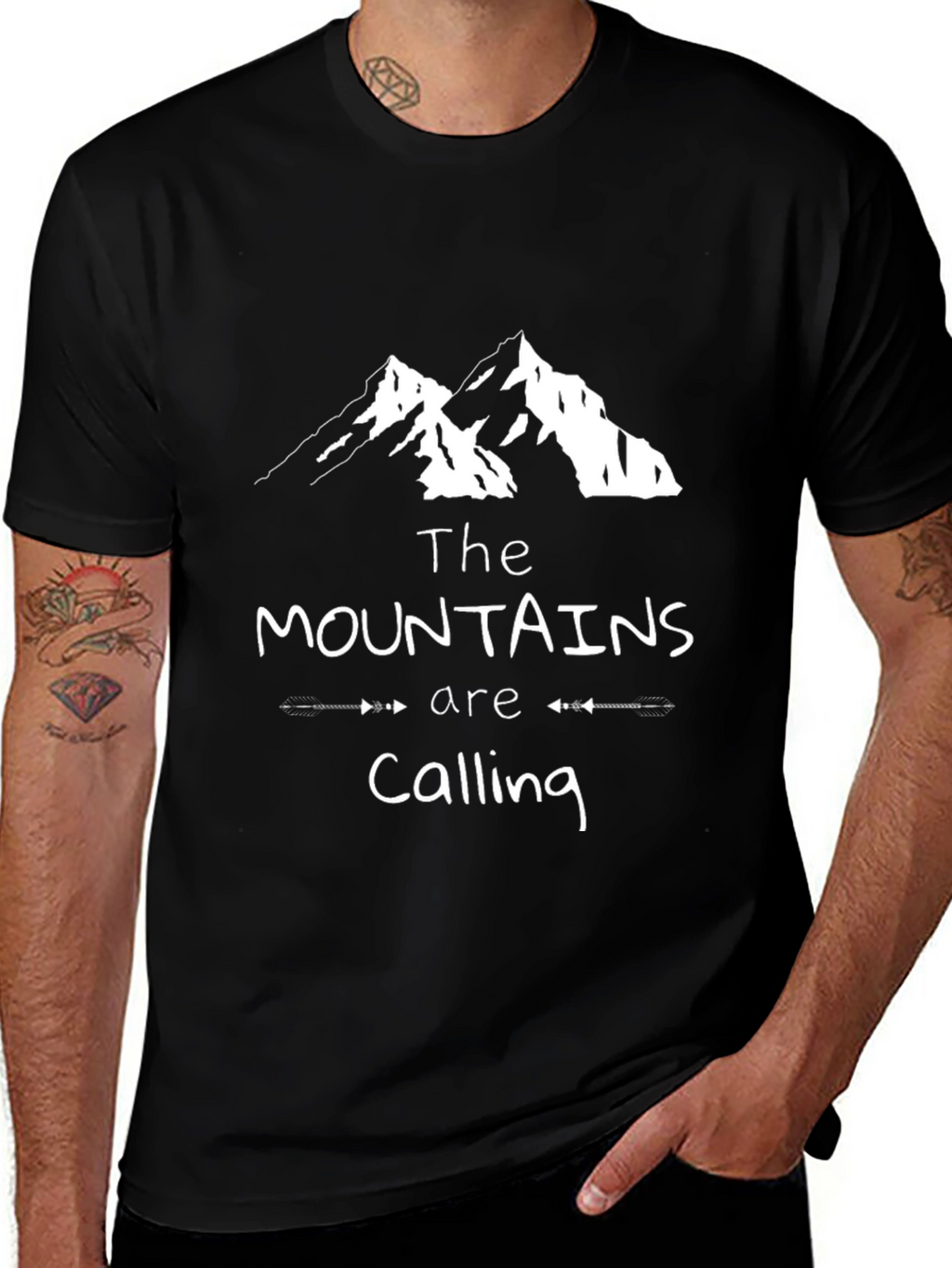 Mountains Are Calling Black Graphic Tee