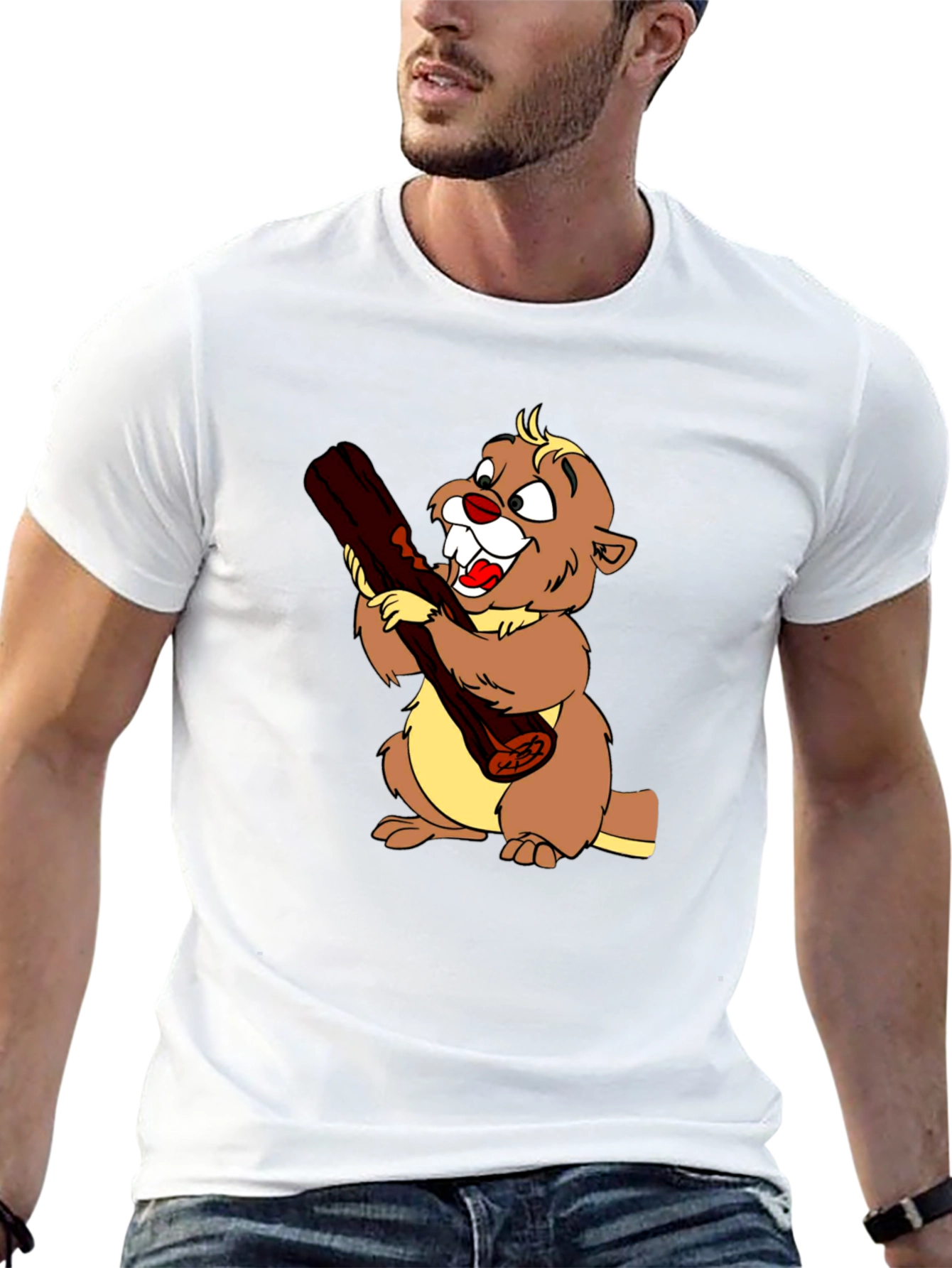 Cartoon Beaver Graphic T-Shirt