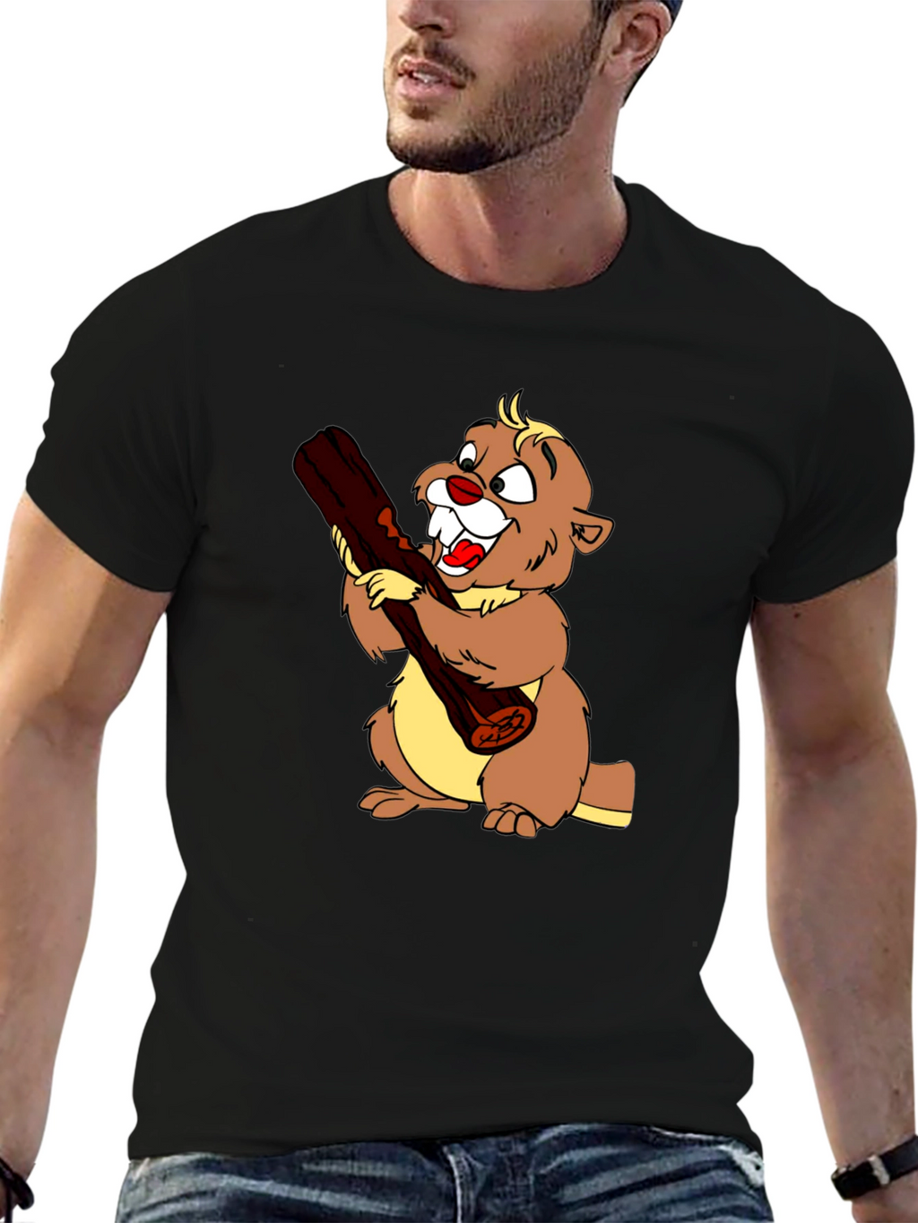 Cartoon Beaver Graphic T-Shirt