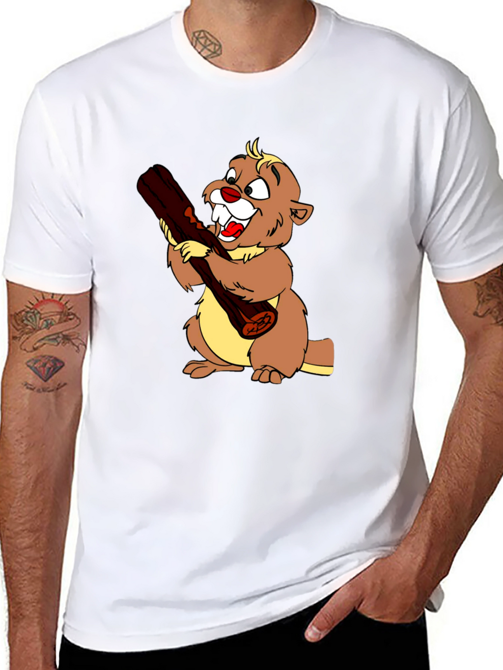 Cartoon Beaver Graphic T-Shirt