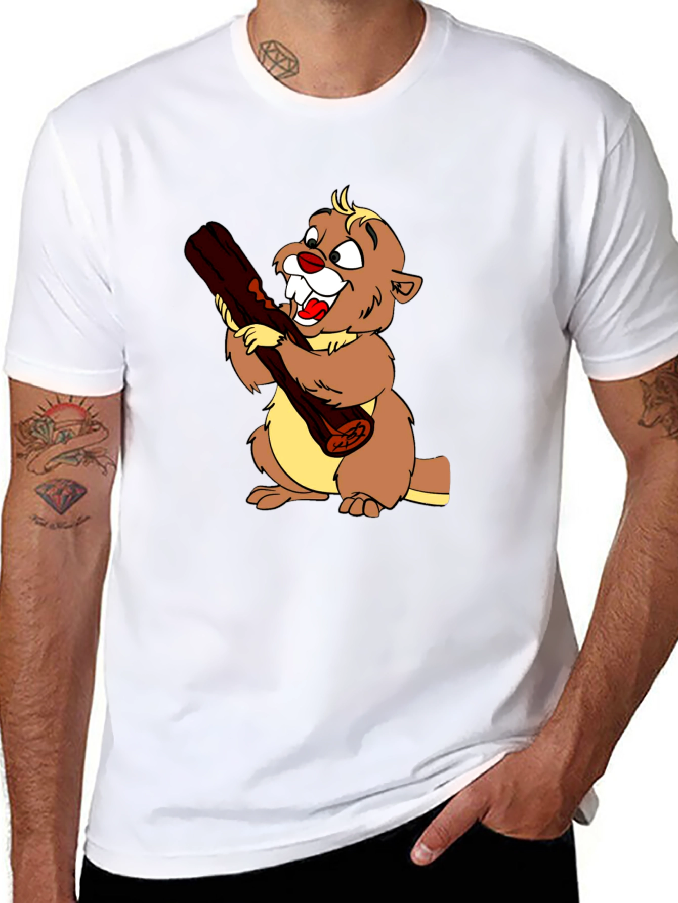 Cartoon Beaver Graphic T-Shirt