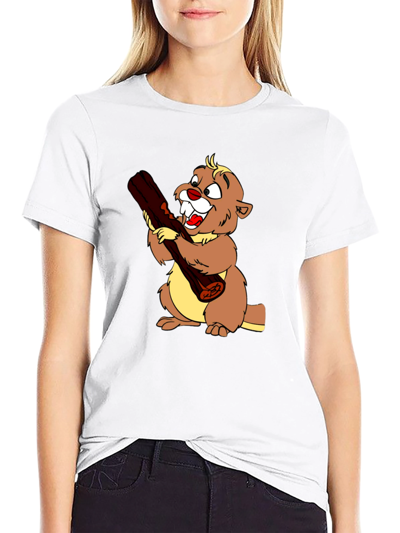 Cartoon Beaver Graphic T-Shirt
