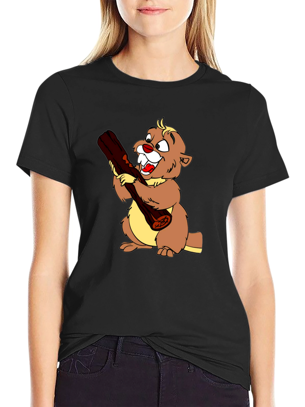 Cartoon Beaver Graphic T-Shirt