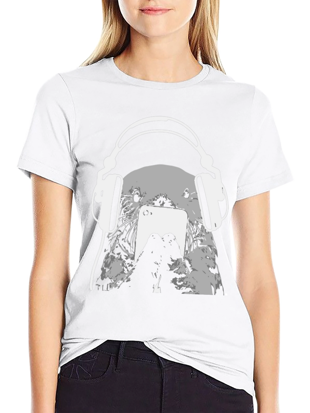 Otter with Headphones Black T-Shirt
