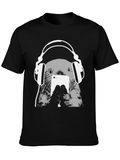 Otter with Headphones Black T-Shirt