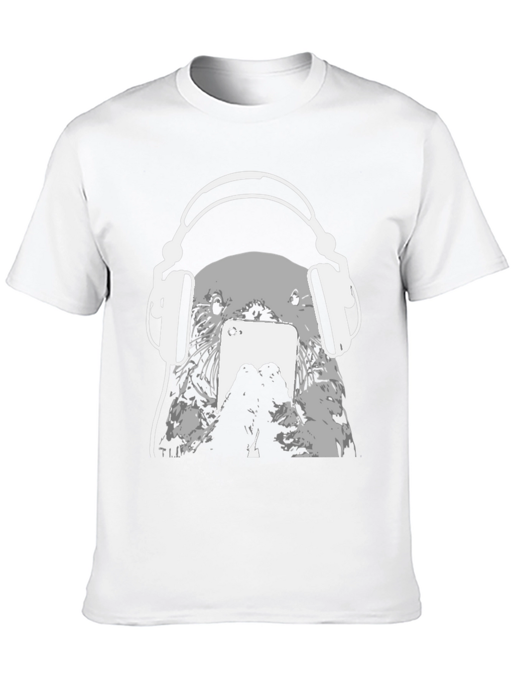 Otter with Headphones Black T-Shirt