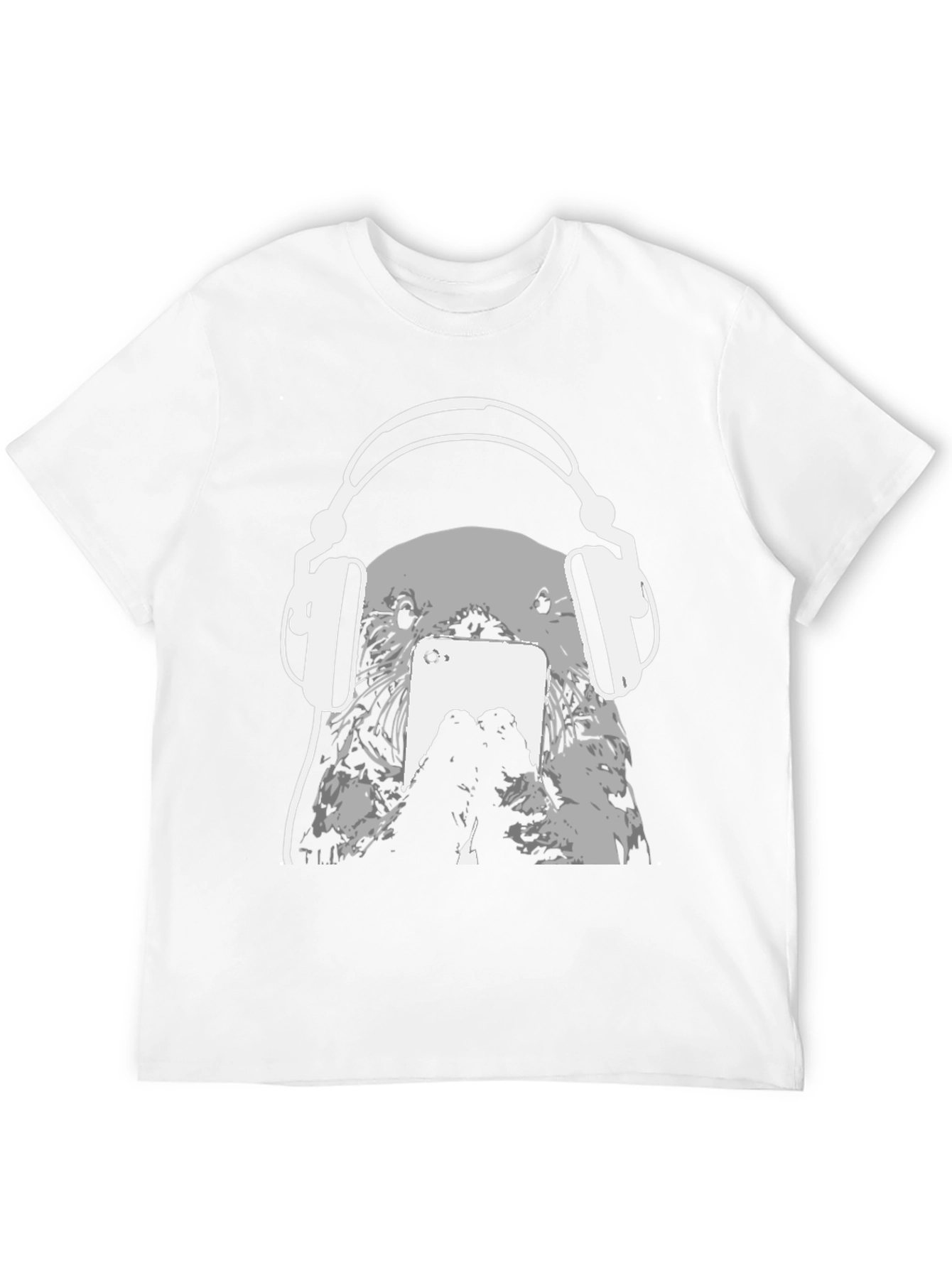 Otter with Headphones Black T-Shirt