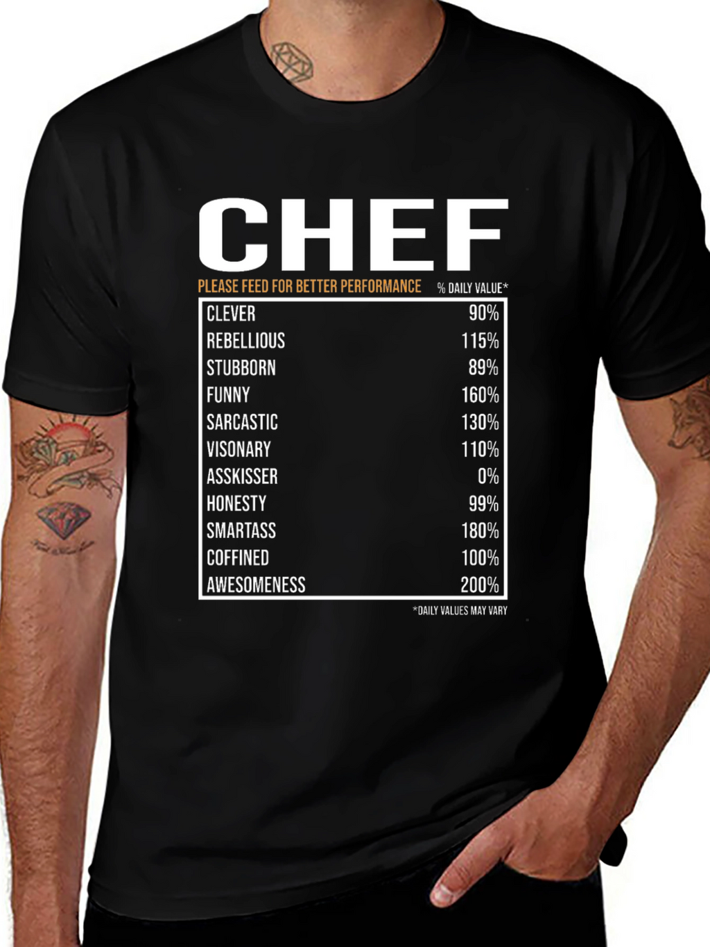 Chef Nutrition Facts Black T-Shirt