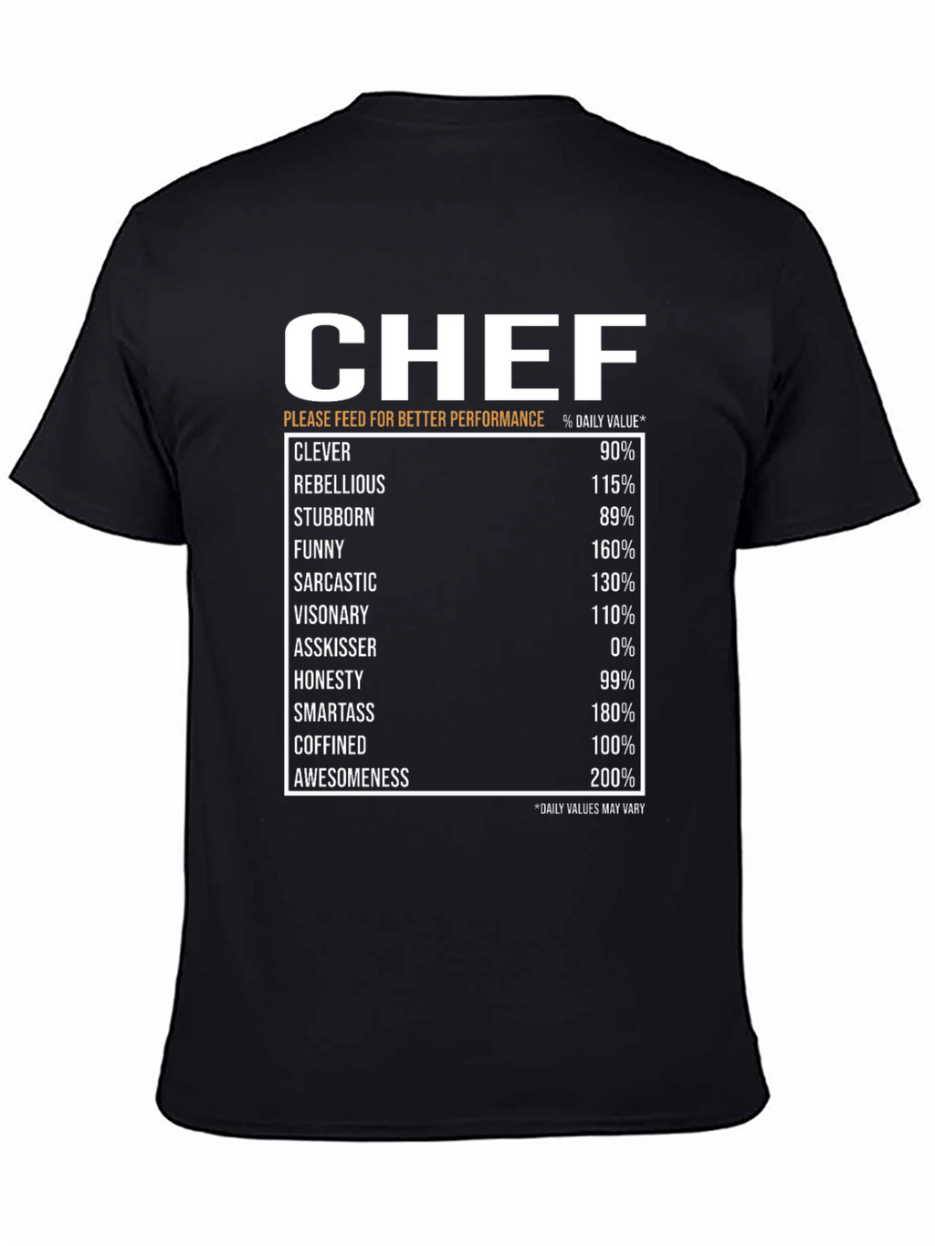 Chef Nutrition Facts Black T-Shirt