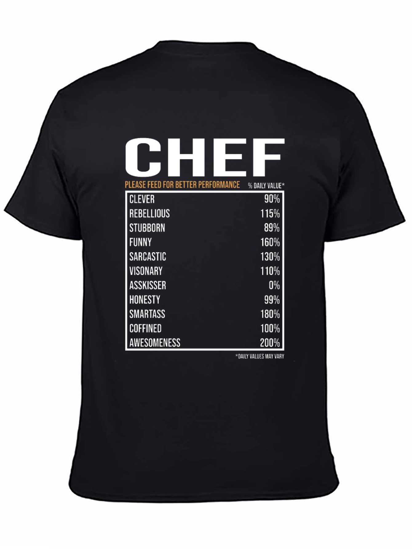 Chef Nutrition Facts Black T-Shirt