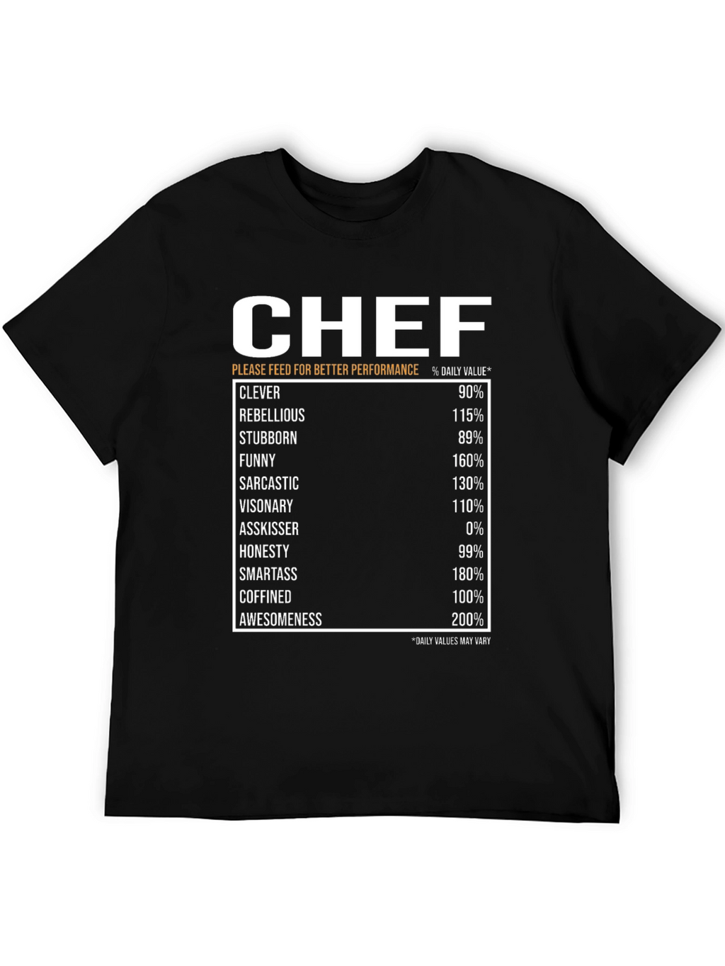 Chef Nutrition Facts Black T-Shirt