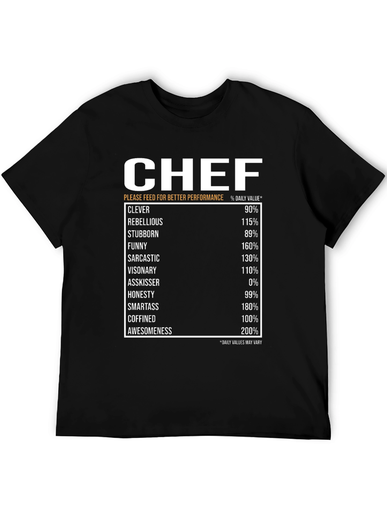 Chef Nutrition Facts Black T-Shirt