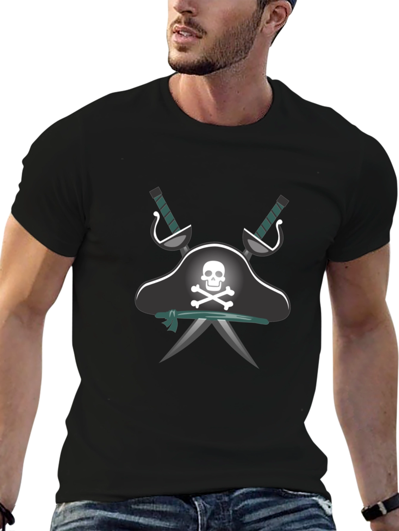 Pirate Skull & Swords Graphic Tee - Black Cotton Shirt