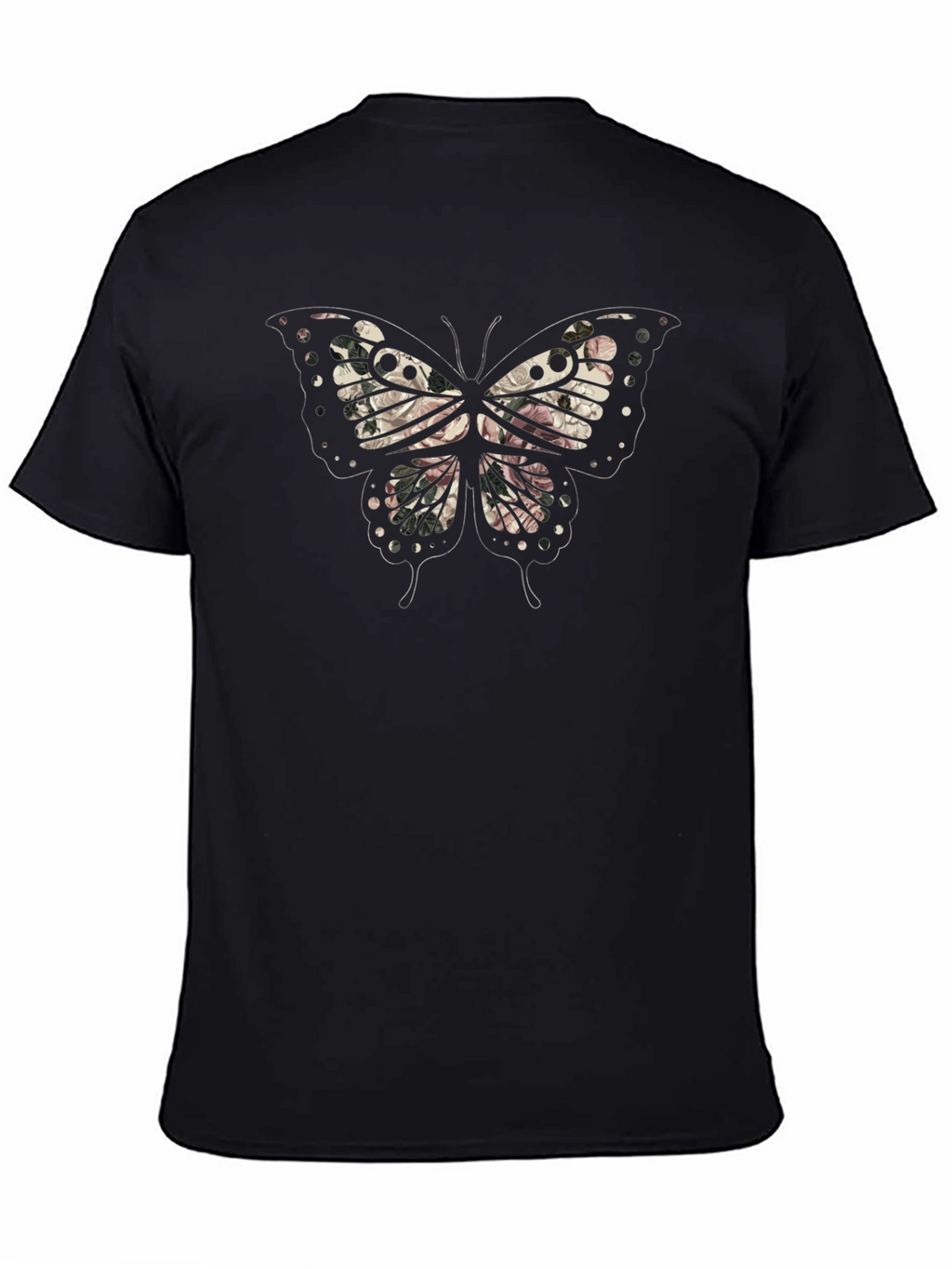 Floral Butterfly Graphic Mens Black T-Shirt