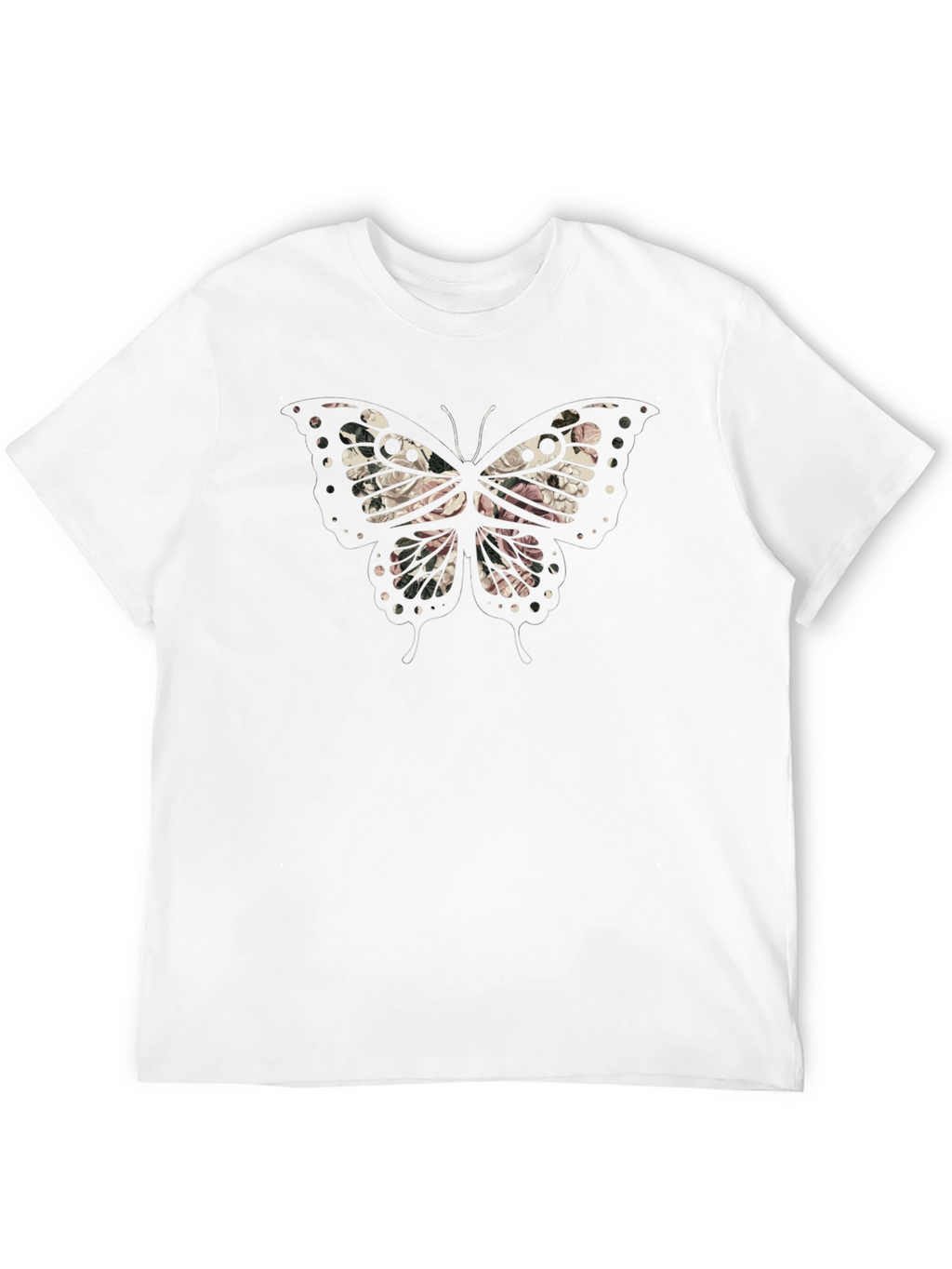 Floral Butterfly Graphic Mens Black T-Shirt