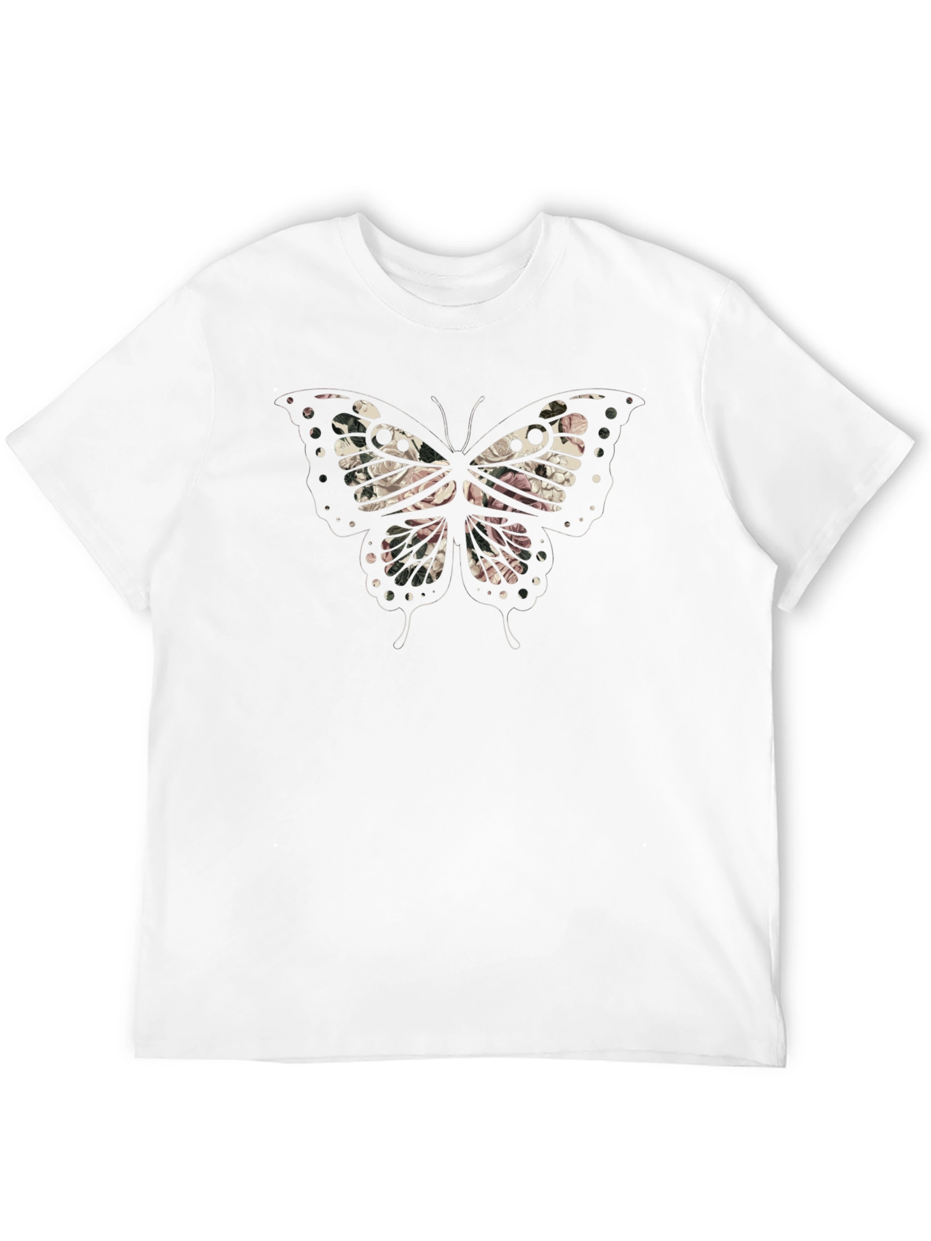 Floral Butterfly Graphic Mens Black T-Shirt