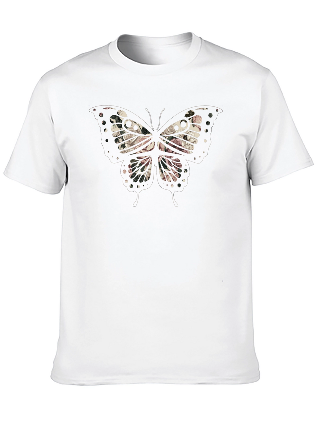 Floral Butterfly Graphic Mens Black T-Shirt