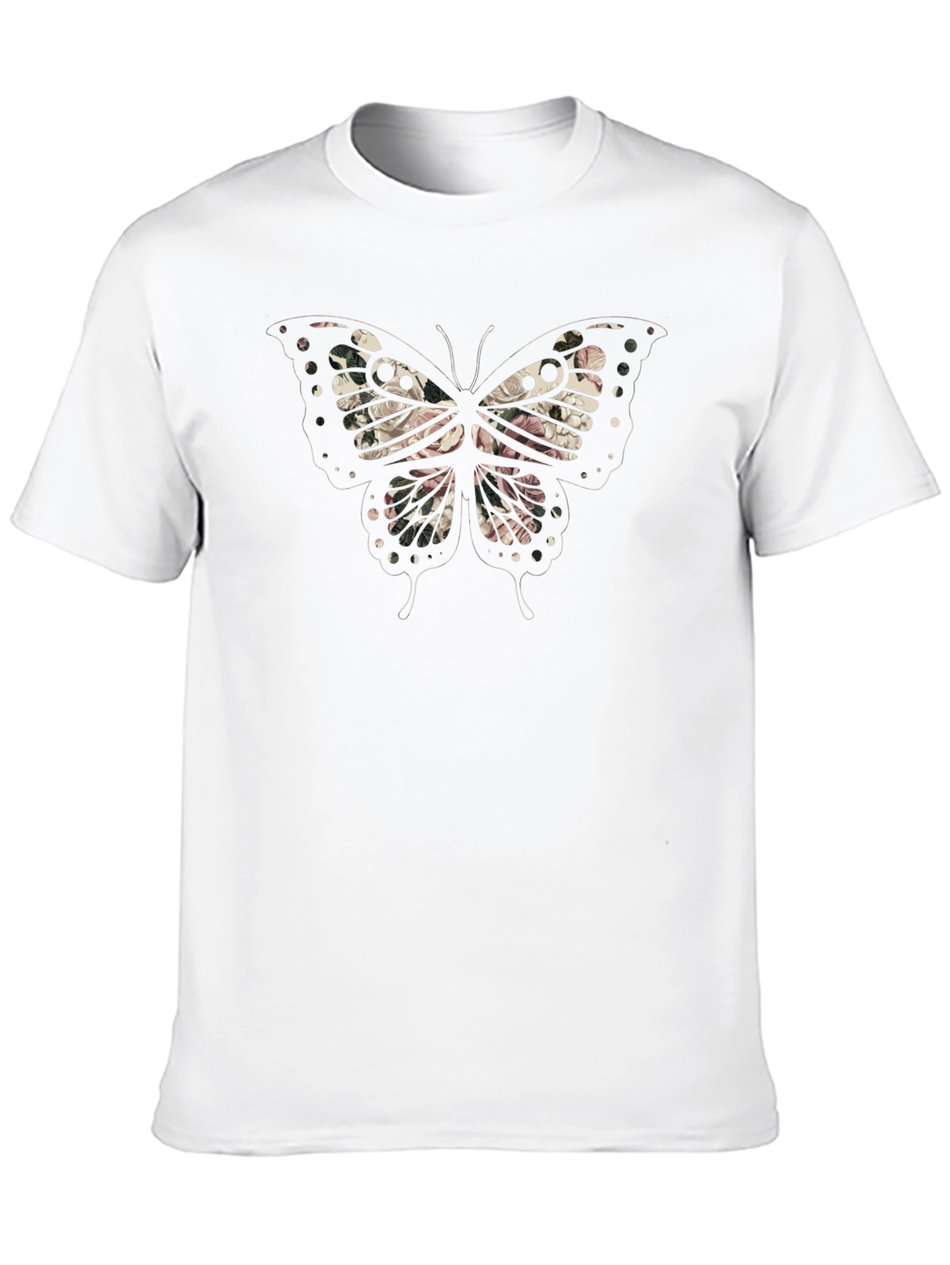 Floral Butterfly Graphic Mens Black T-Shirt