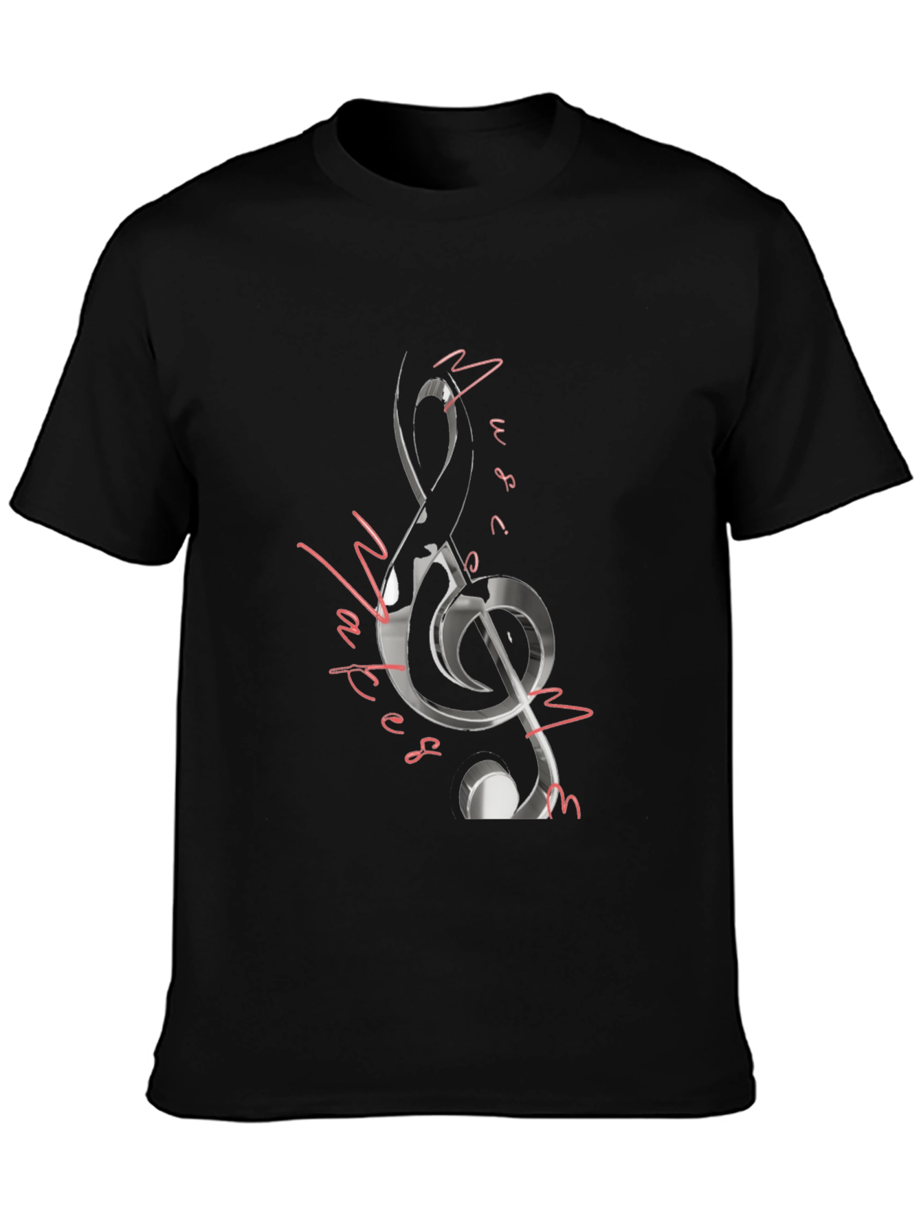 Music Notes Graphic Tee - Black Cotton Blend