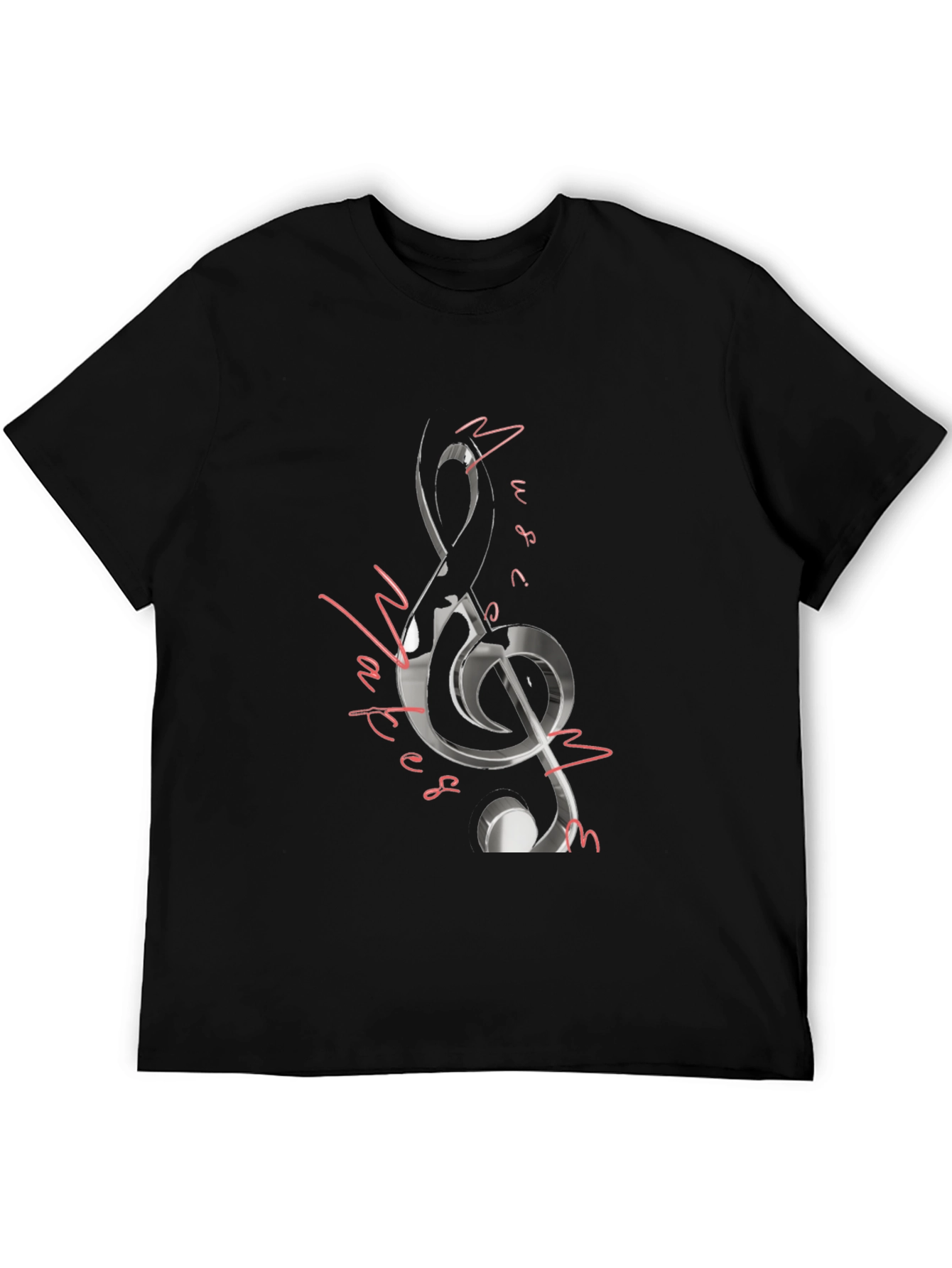 Music Notes Graphic Tee - Black Cotton Blend
