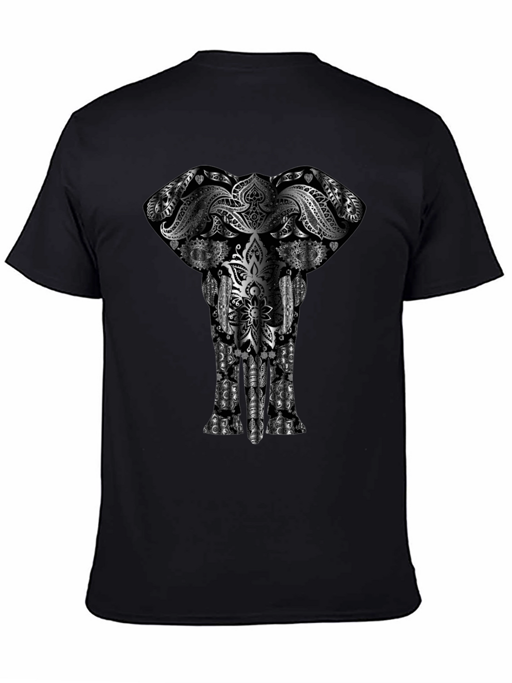 Elephant Mandala Graphic Tee - Black Cotton Comfort