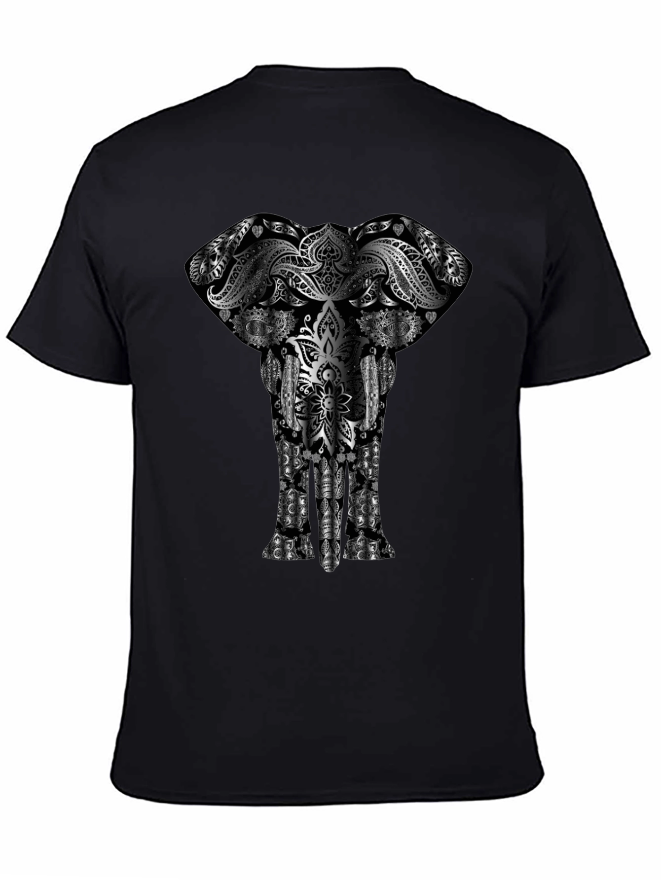 Elephant Mandala Graphic Tee - Black Cotton Comfort