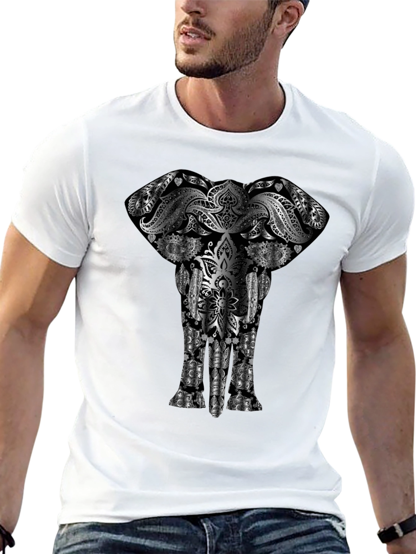 Elephant Mandala Graphic Tee - Black Cotton Comfort