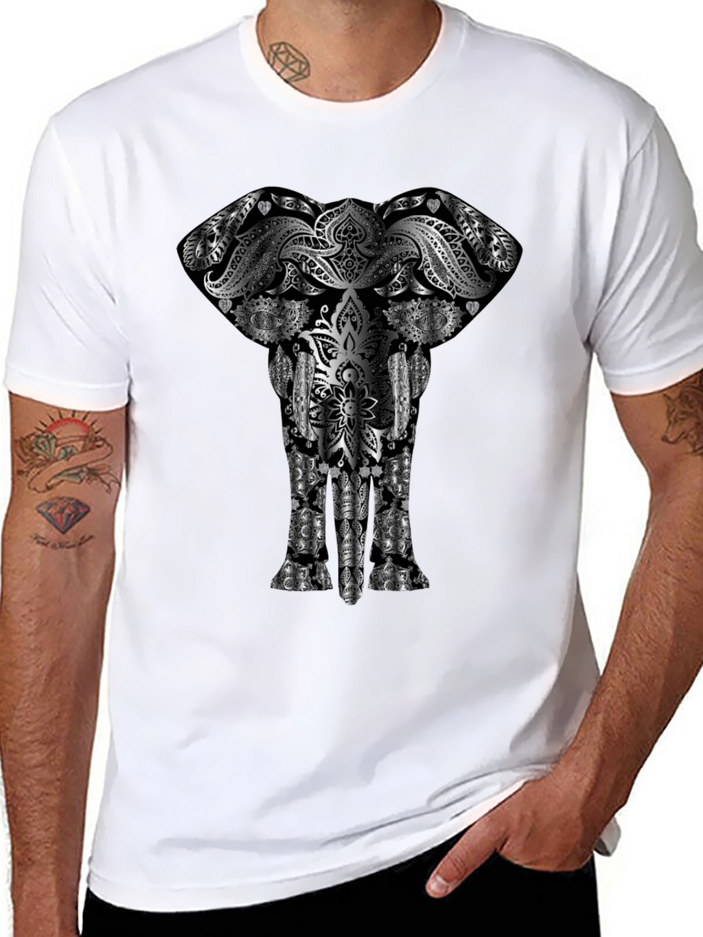 Elephant Mandala Graphic Tee - Black Cotton Comfort