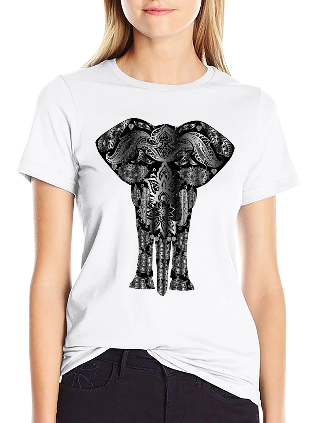 Elephant Mandala Graphic Tee - Black Cotton Comfort