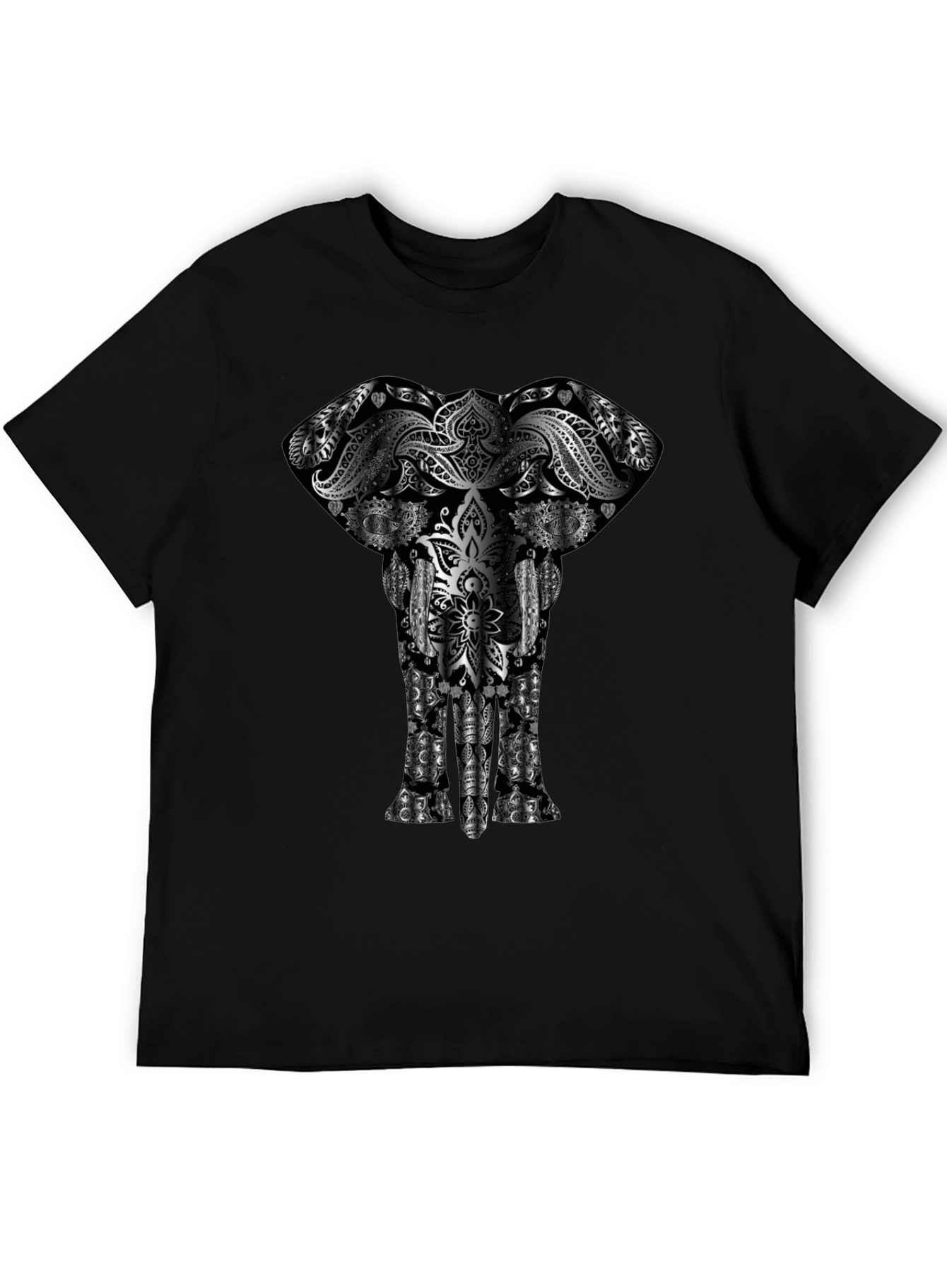 Elephant Mandala Graphic Tee - Black Cotton Comfort