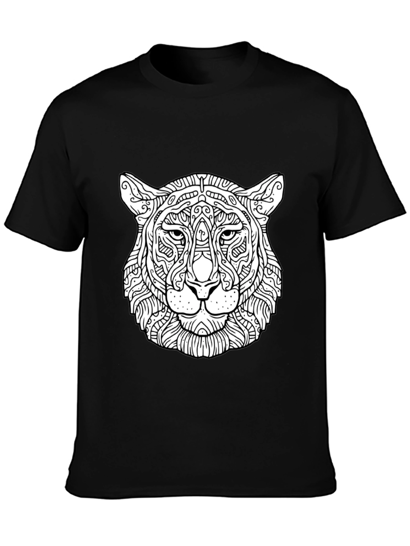 Abstract Tiger Head Graphic Black T-Shirt