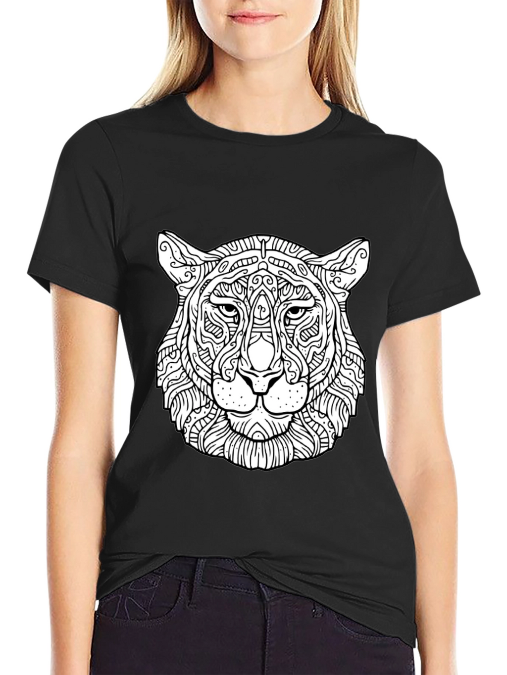 Abstract Tiger Head Graphic Black T-Shirt