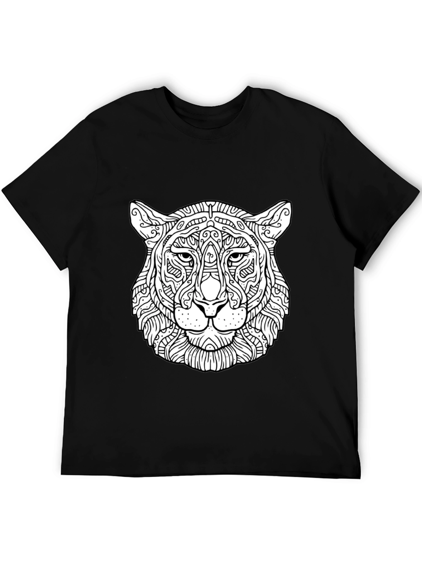 Abstract Tiger Head Graphic Black T-Shirt