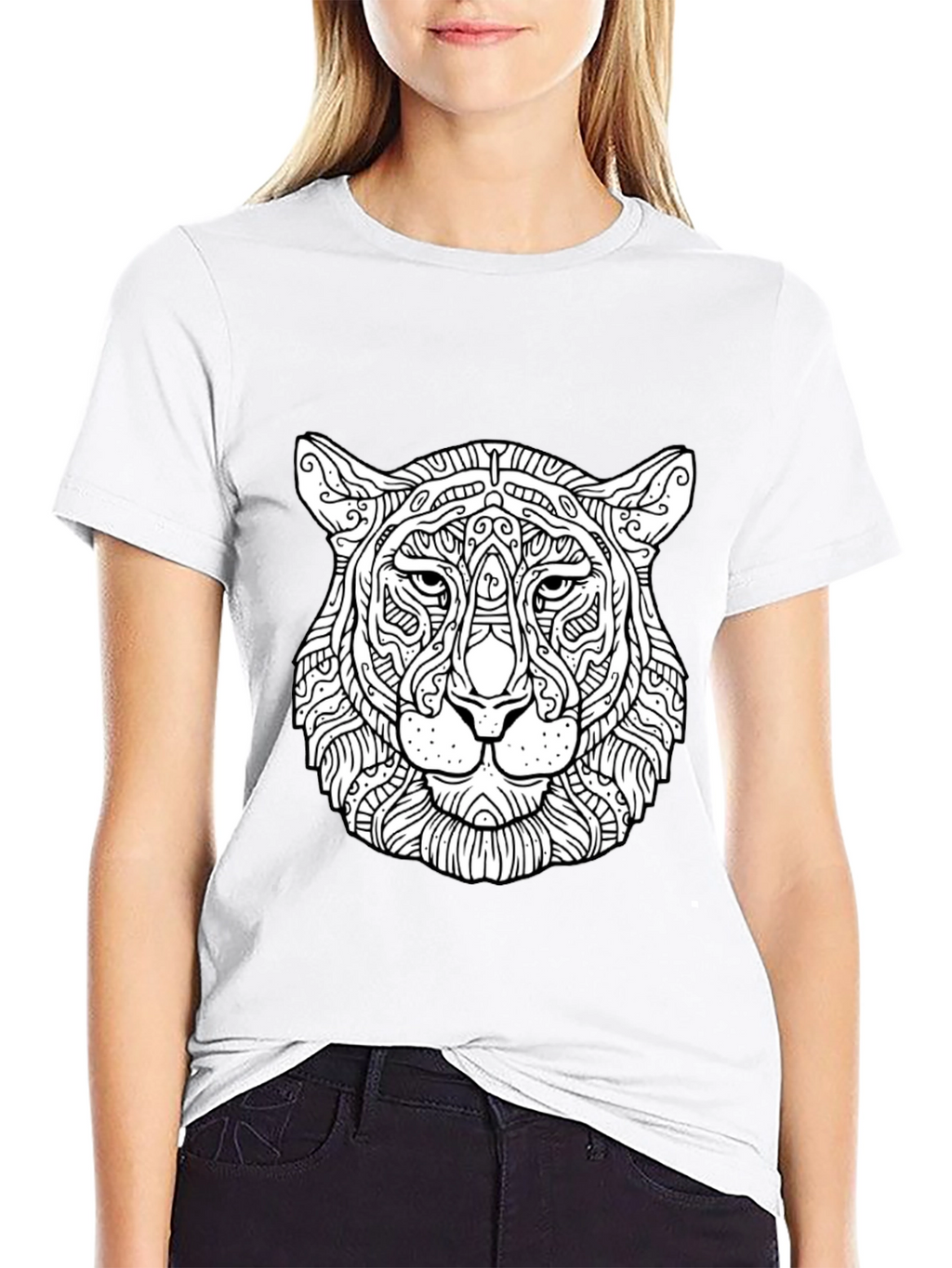 Abstract Tiger Head Graphic Black T-Shirt