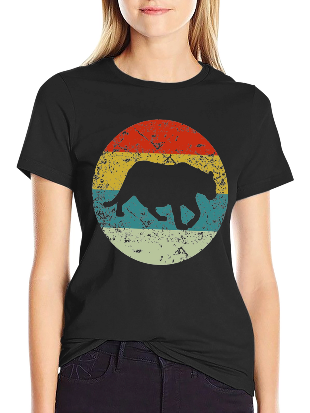 Retro Panther Graphic Black T-Shirt